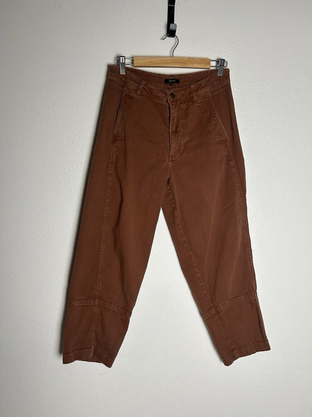 Quince Stretch Cotton Twill Wide-Leg Crop Pant Rust Brown High Rise size 6